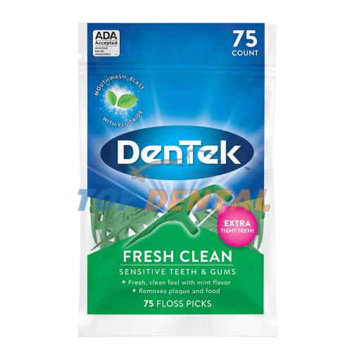 DENTEK FLOSS PICKS FRESH CLEAN CINTA DENTAL HORQUETAS X75 UNIDADES